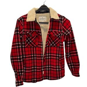 Soho Threads Red Plaid Sherpa Lined Flannel Shacket Women's S/P Cozy Warm